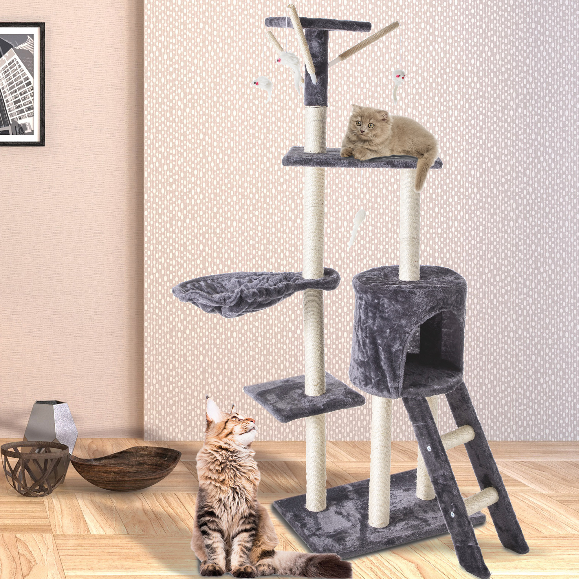 Arbre à chat avec accessoires 138 cm - Gris – Image 2